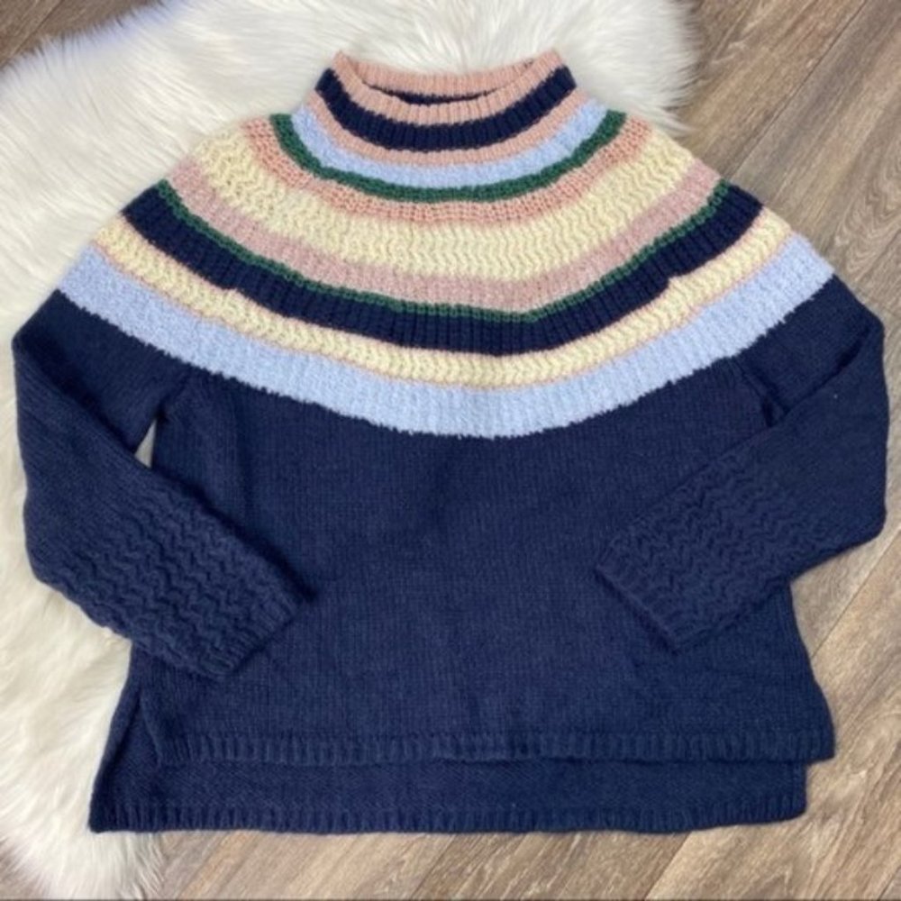 Caslon Stripe Mixed Knit Mock Neck Sweater